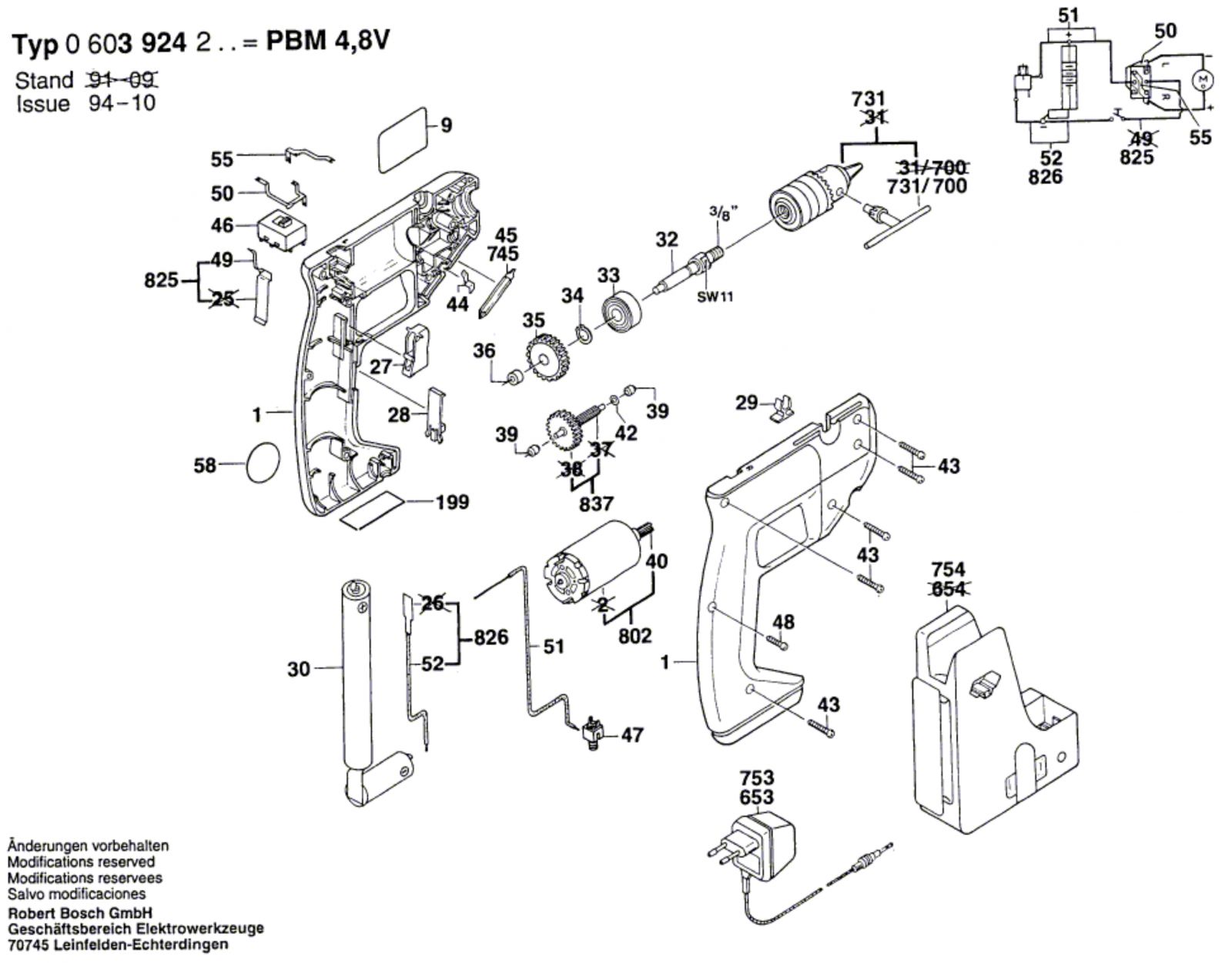 Bosch 0 603 924 242 Pbm 4 8 V Cordless Drill 4.8 V Gb Spare